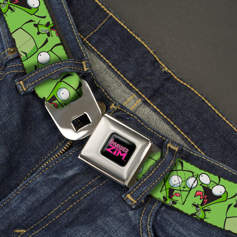 INVADER ZIM Title Logo Full Color Black/Pinks Seatbelt Belt - Invader Zim GIR Poses Scattered Greens Webbing