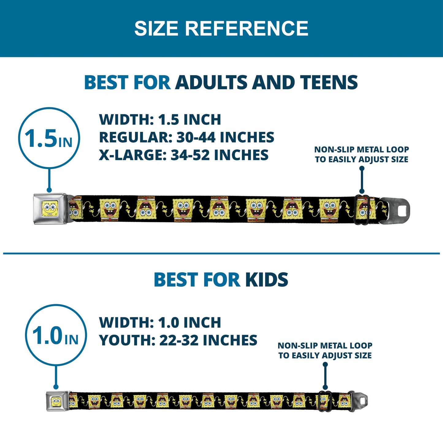 Sponge Bob Face CLOSE-UP Full Color Seatbelt Belt - SpongeBob 3-D Pose Flip Black Webbing