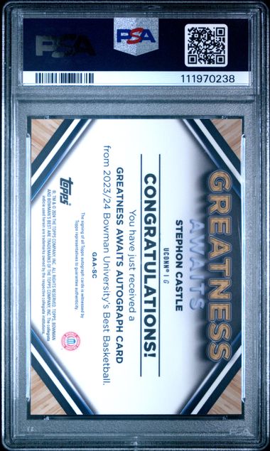 Graded 2023 Bowman U Best Greatness Awaits Auto Stephon Castle #GAASC /75 Rookie RC Basketball Card PSA 9 Mint