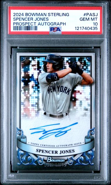 Graded 2024 Topps Bowman Sterling Spencer Jones #PASJ Prospect Autograph Rookie RC Baseball Card PSA 10 Gem Mint