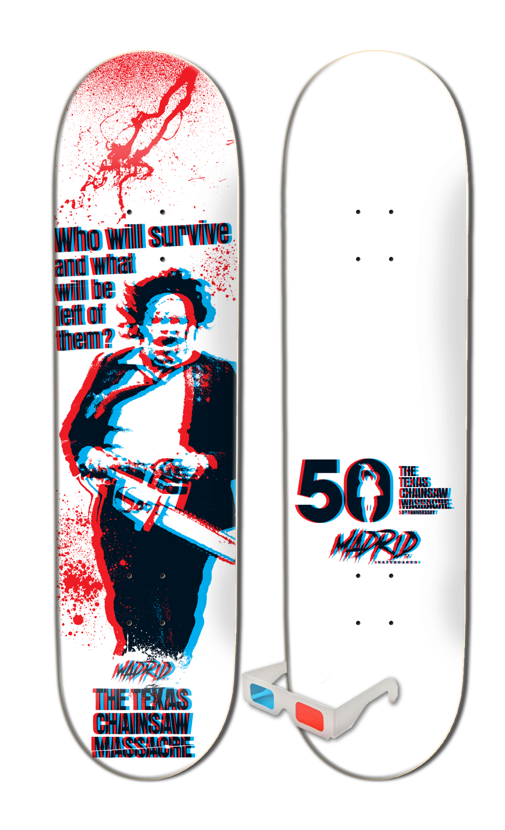 MADRID x TEXAS CHAINSAW MASSACRE SURVIVE STREET SHAPE SKATEBOARD DECK W/3D GLASSES