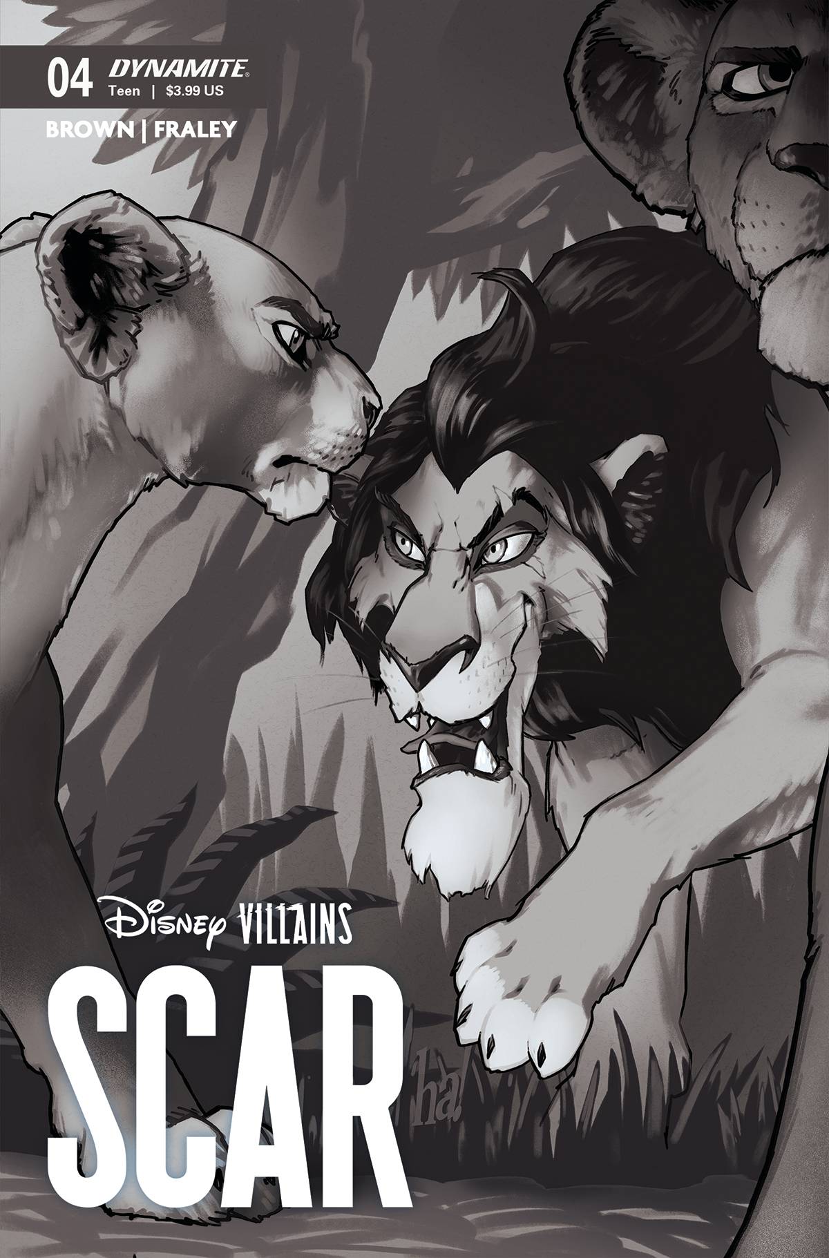 Disney Villains Scar #4 T 1:7 Foc Gene Ha B&W Variant (07/12/2023) Dynamite