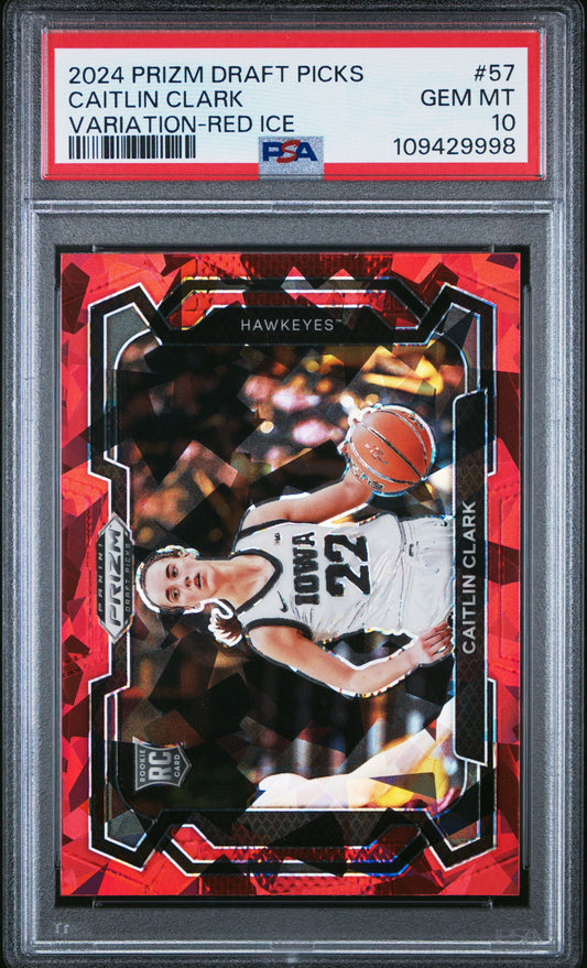 Graded 2024 Panini Prizm Draft Picks Caitlin Clark #57 Variation Red Ice Rookie RC Basketball Card PSA 10 Gem Mint