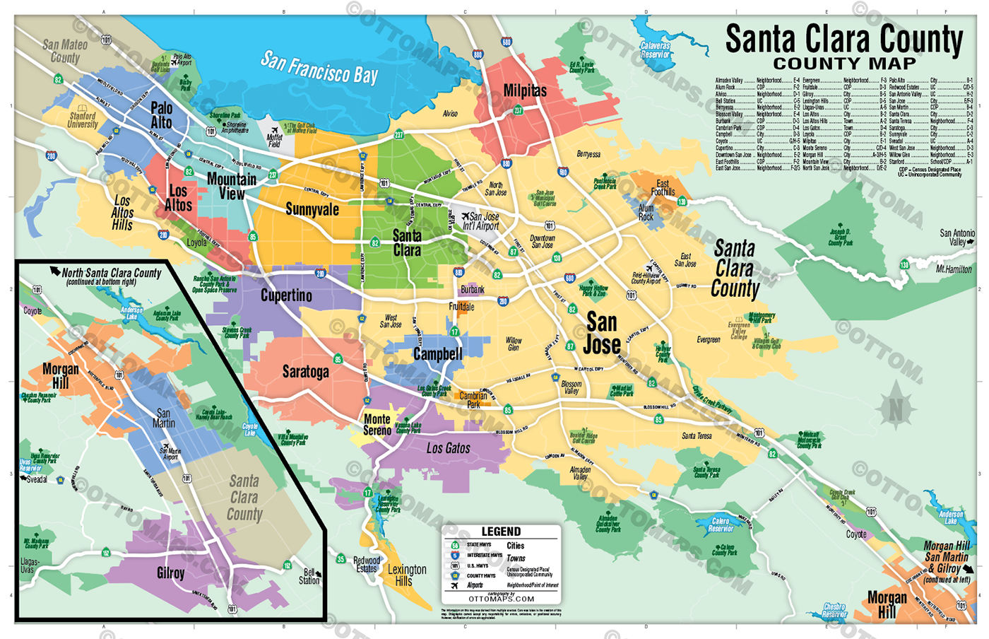 Santa Clara County Map (no zip codes) - POSTER PRINTS