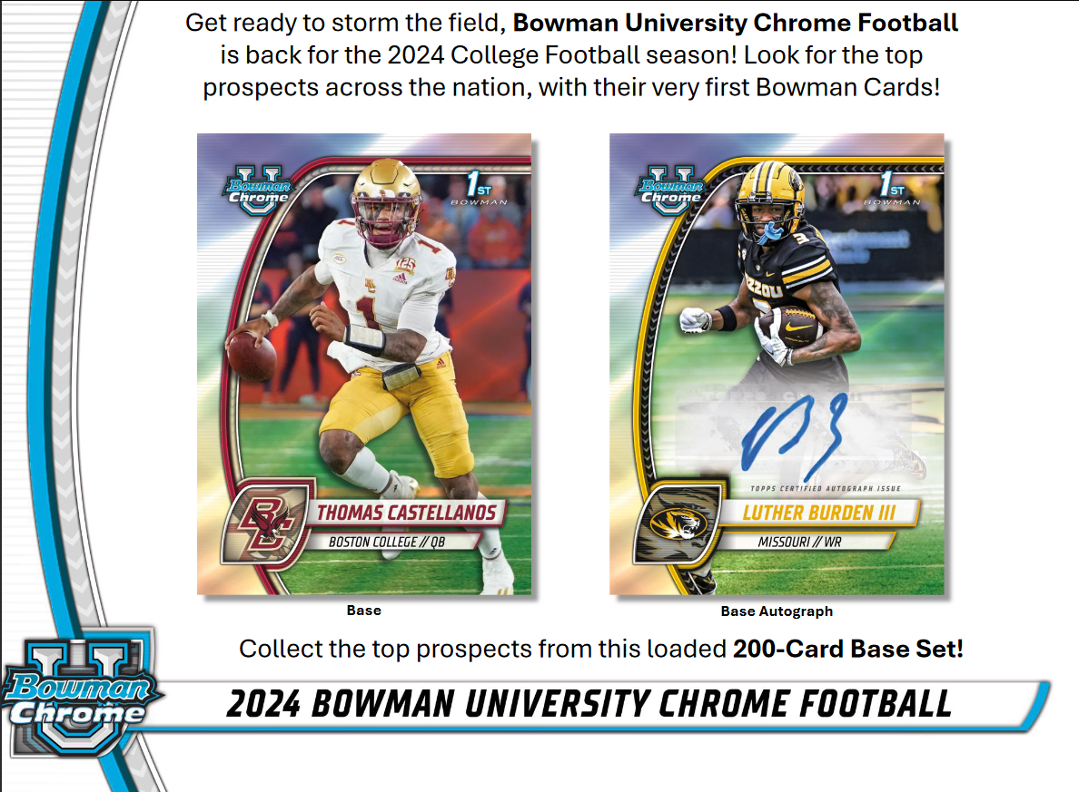 Topps Bowman University Chrome Football 2024 Hobby Breaker Box Sealed 24 Packs (11/27/2024)