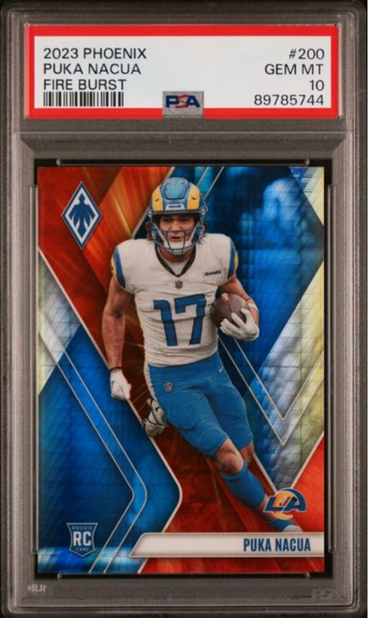 Graded 2023 Panini Phoenix Puka Nacua #200 Fire Burst /340 Rookie RC Football Card PSA 10 Gem Mint