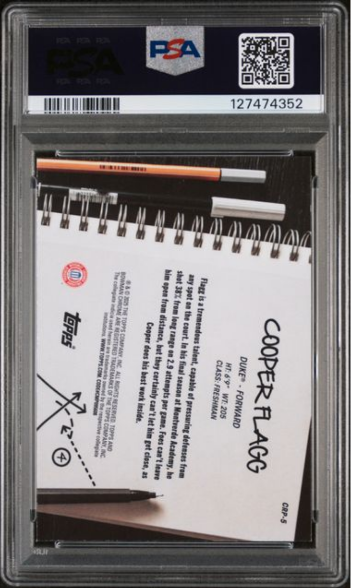 Graded 2024 Topps Bowman Chrome U Cooper Flagg #CRP5 College Rule Playbook Xfractor Rookie RC Basketball Card PSA 10 Gem Mint