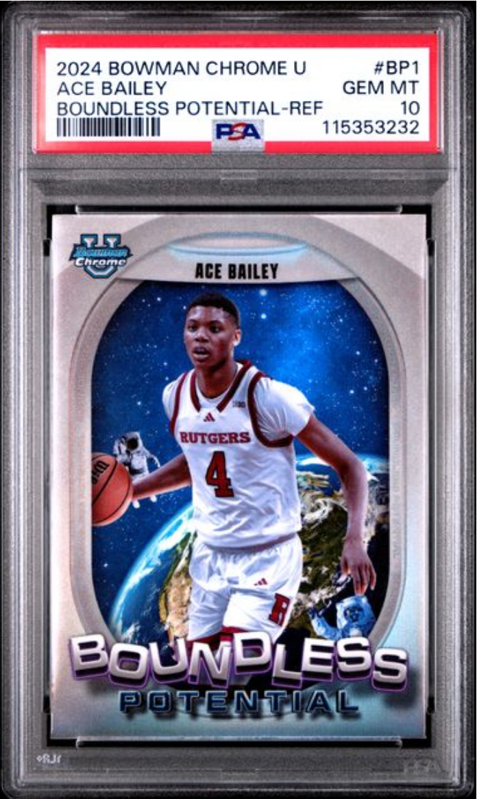 Graded 2024 Topps Bowman Chrome U Ace Bailey #BP1 Boundless Potential Refractor Rookie RC Basketball Card PSA 10 Gem Mint