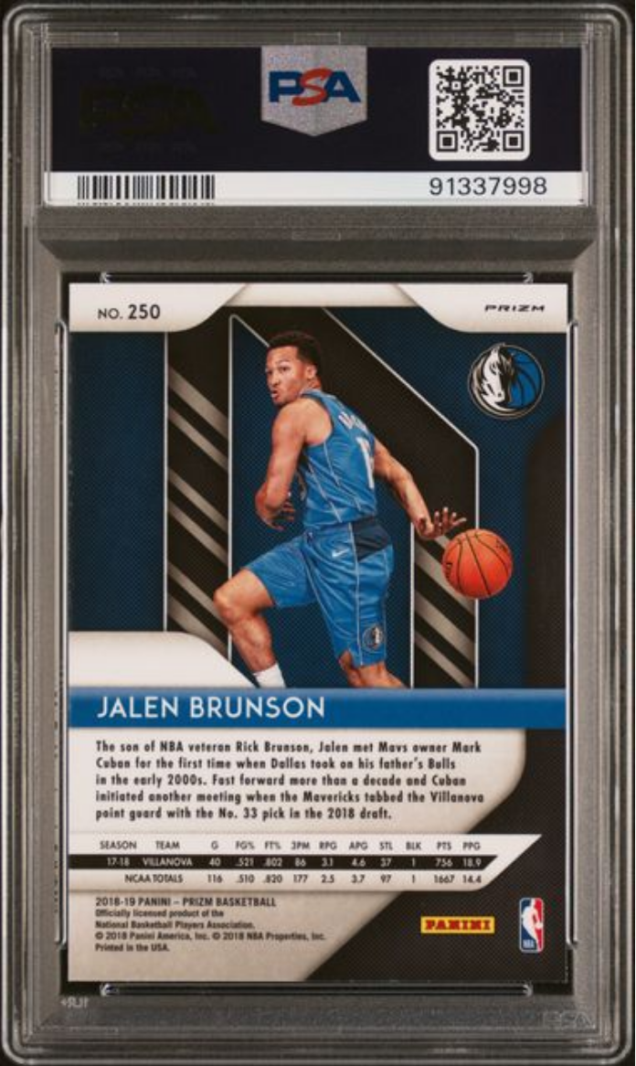 Graded 2018 Panini Prizm Jalen Brunson #250 Green Prizm Rookie RC Basketball Card PSA 10 Gem Mint