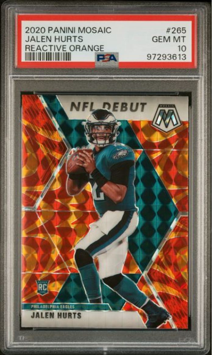Graded 2020 Panini Mosaic Jalen Hurts #265 Reactive Orange Rookie RC Football Card PSA 10 Gem Mint