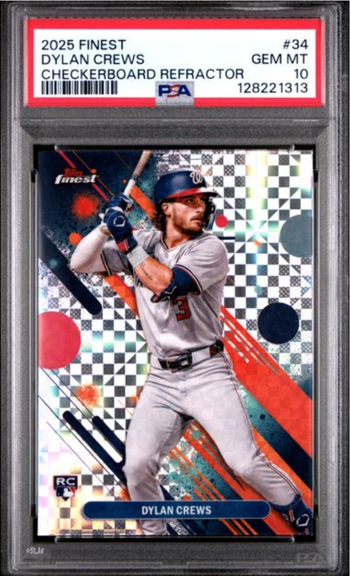 Graded 2025 Topps Finest Dylan Crews #34 Checkerboard Refractor Rookie RC Baseball Card PSA 10 Gem Mint - Golden Apple Comics