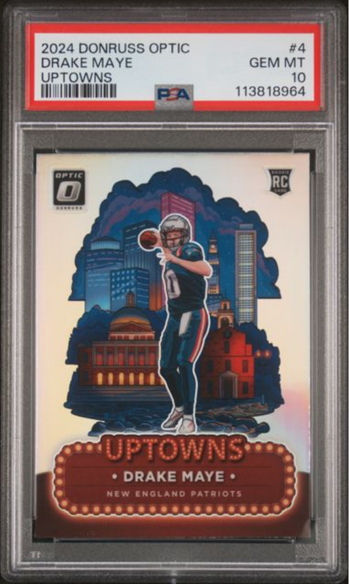 Graded 2024 Panini Donruss Optic Drake Maye #4 Uptowns Rookie RC Football Card PSA 10 Gem Mint - Golden Apple Comics