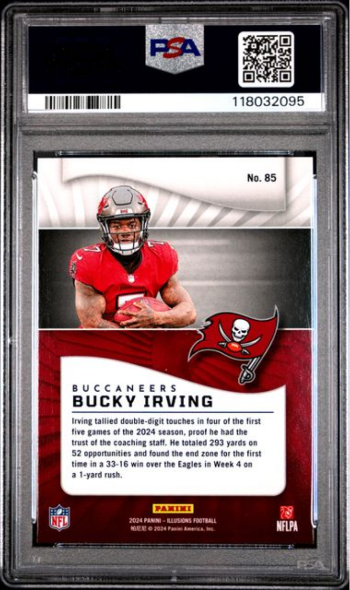 Graded 2024 Panini Illusions Bucky Irving #85 Trophy Collection Orange Rookie RC Football Card PSA 10 Gem Mint - Golden Apple Comics