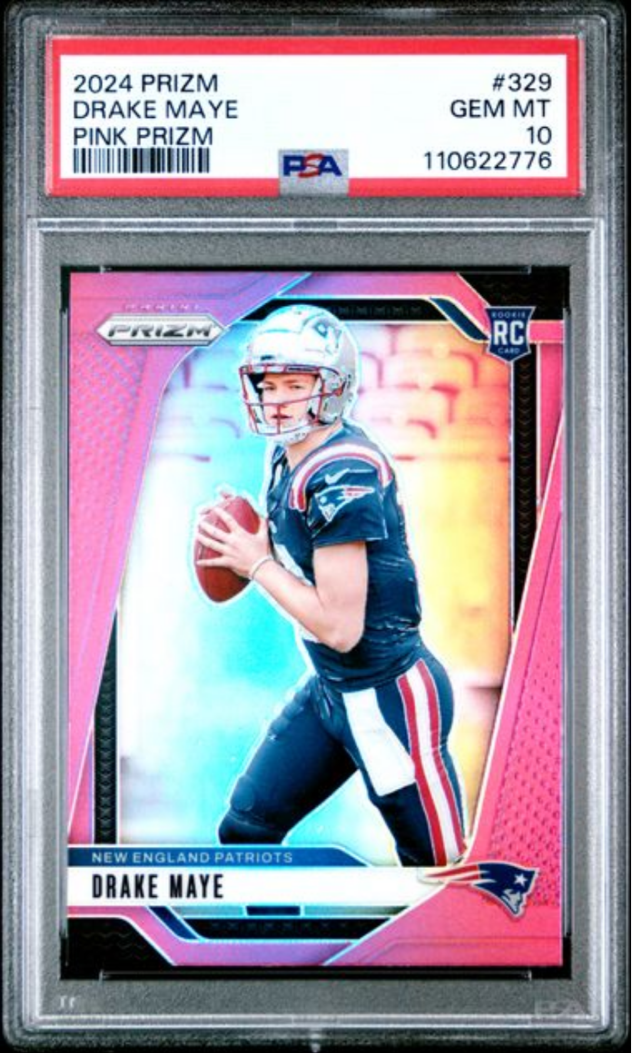 Graded 2024 Panini Prizm Drake Maye #329 Pink Prizm Rookie RC Football Card PSA 10 Gem Mint - Golden Apple Comics