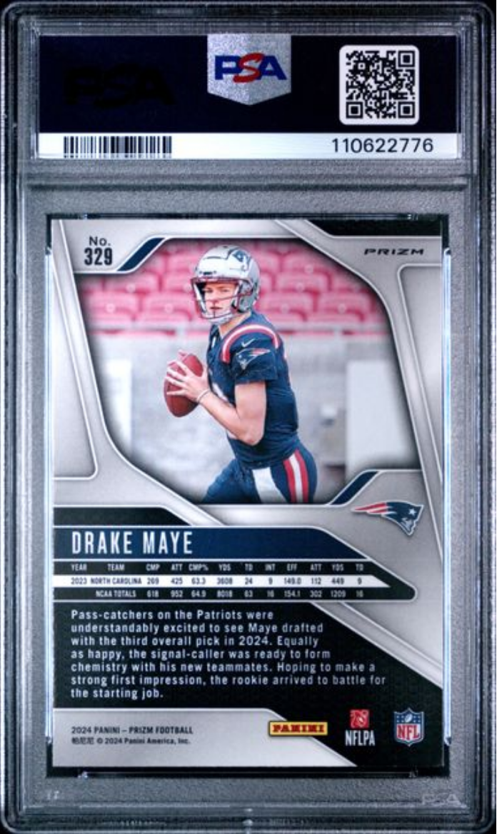 Graded 2024 Panini Prizm Drake Maye #329 Pink Prizm Rookie RC Football Card PSA 10 Gem Mint - Golden Apple Comics