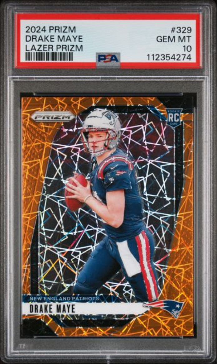 Graded 2024 Panini Prizm Drake Maye #329 Lazer Prizm Rookie RC Football Card PSA 10 Gem Mint - Golden Apple Comics