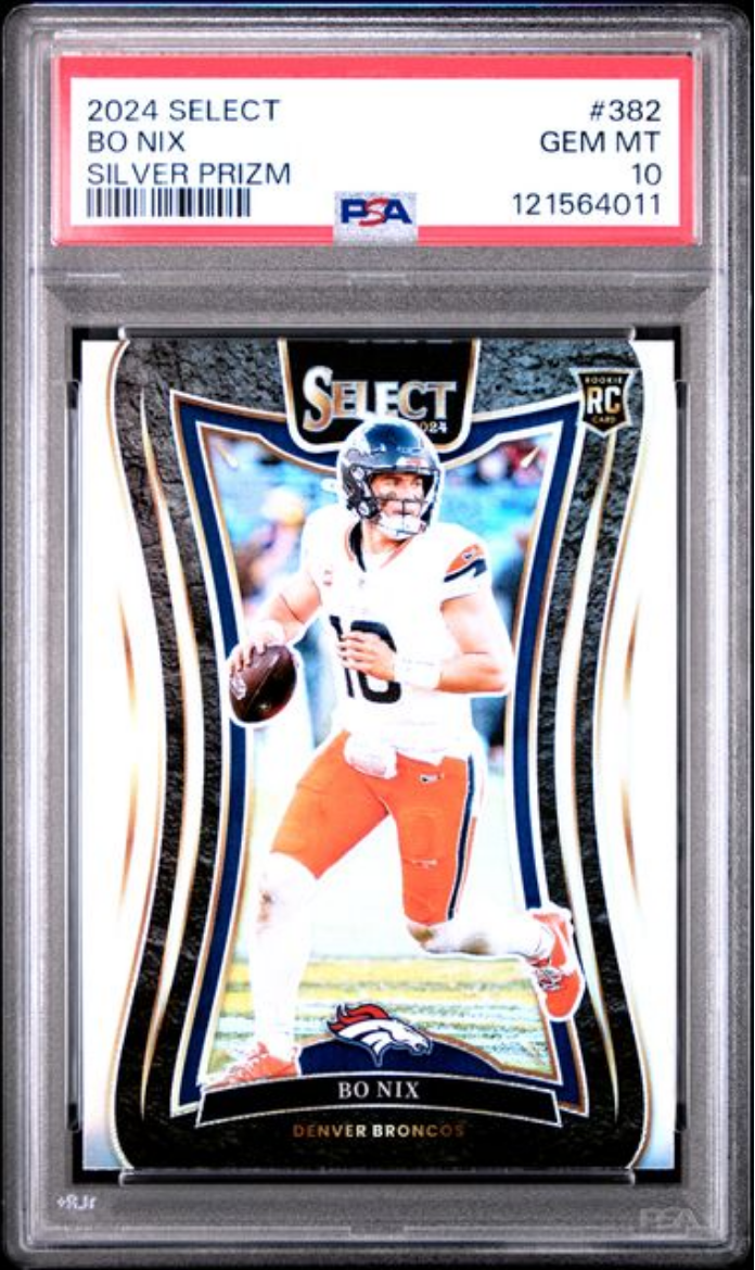 Graded 2024 Panini Select Bo Nix #382 Silver Prizm Rookie RC Football Card PSA 10 Gem Mint - Golden Apple Comics
