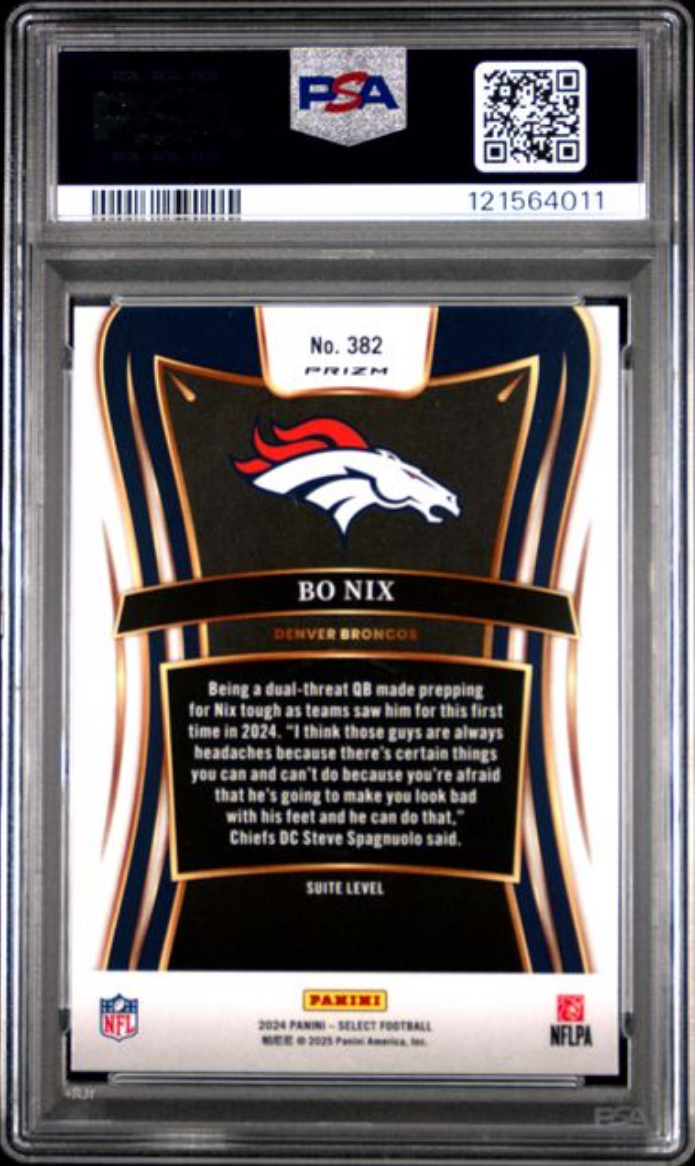 Graded 2024 Panini Select Bo Nix #382 Silver Prizm Rookie RC Football Card PSA 10 Gem Mint - Golden Apple Comics