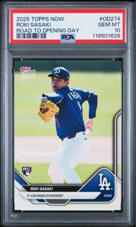 Graded 2025 Topps Now Roki Sasaki #OD274 Road to Opening Day Rookie RC Baseball Card PSA 10 Gem Mint