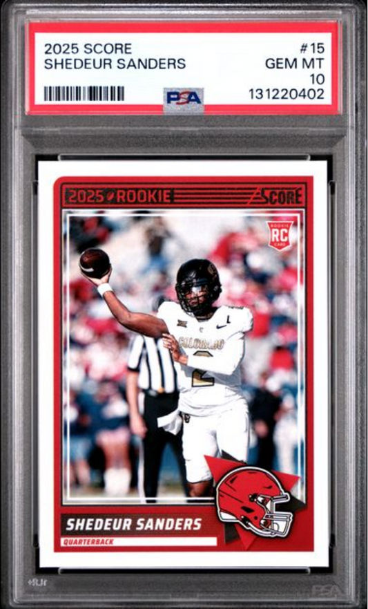 Graded 2025 Panini Score Shedeur Sanders #15 Rookie RC Football Card PSA 10 Gem Mint