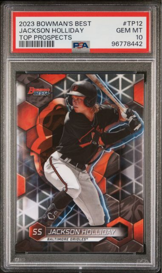 Graded 2023 Topps Bowmans Best Jackson Holliday #TP12 Top Prospects Rookie RC Baseball Card PSA 10 Gem Mint