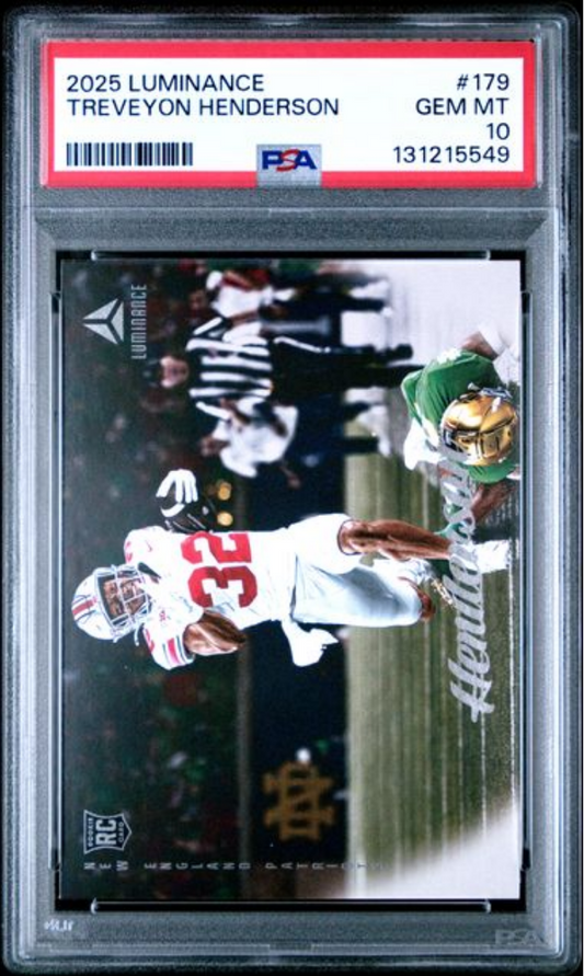 Graded 2025 Panini Luminance TreVeyon Henderson #179 Rookie RC Football Card PSA 10 Gem Mint