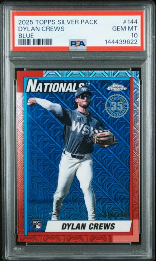 Graded 2025 Topps Silver Pack Dylan Crews #144 Blue /150 Rookie RC Baseball Card PSA 10 Gem Mint