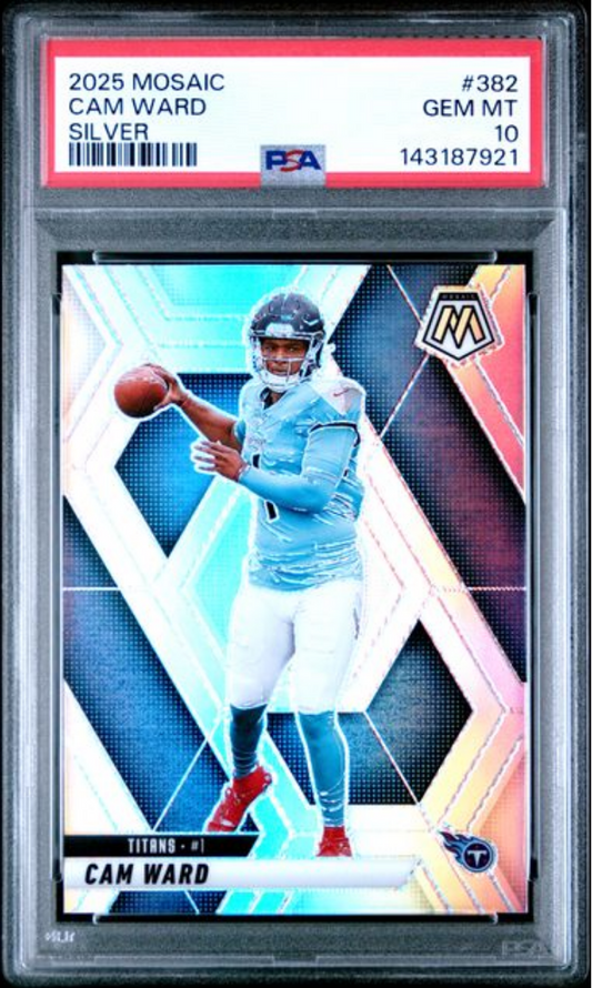 Graded 2025 Panini Mosaic Cam Ward #382 Silver Rookie RC Football Card PSA 10 Gem Mint