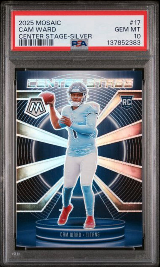Graded 2025 Panini Mosaic Cam Ward #17 Center Stage Silver Rookie RC Football Card PSA 10 Gem Mint