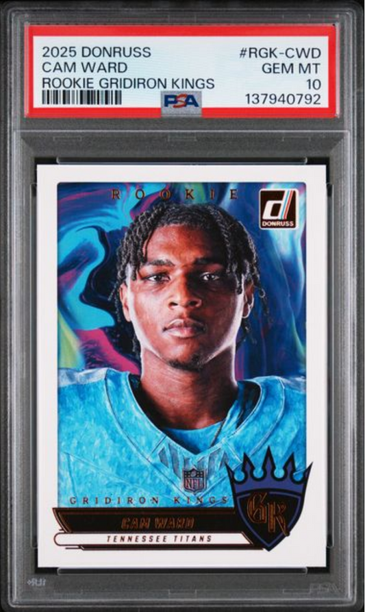 Graded 2025 Panini Donruss Cam Ward #RGKCWD Rookie Gridiron Kings Rookie RC Football Card PSA 10 Gem Mint