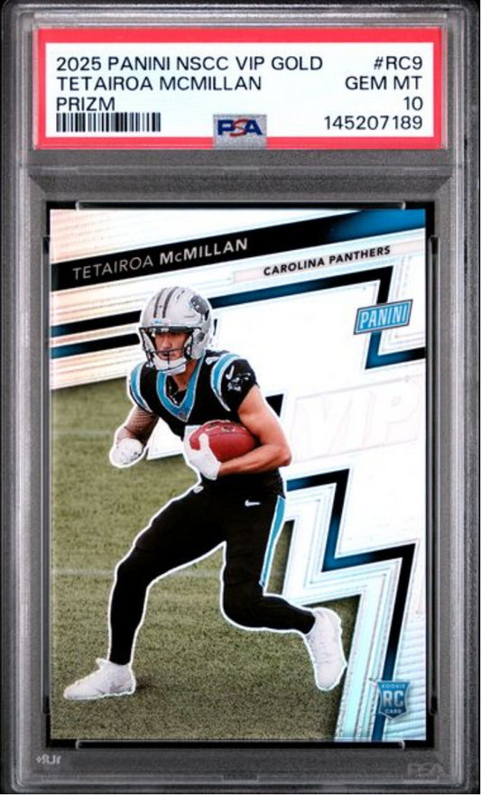 Graded 2025 Panini NSCC VIP Gold Tetairoa McMillan #RC9 Prizm Rookie RC Football Card PSA 10 Gem Mint - Golden Apple Comics