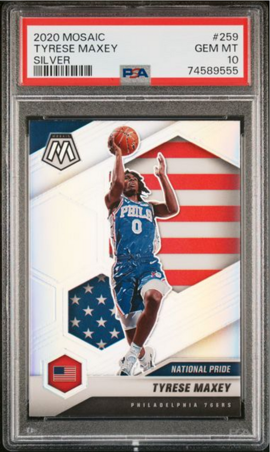 Graded 2020 Panini Mosaic Tyrese Maxey #259 Silver Rookie RC Basketball Card PSA 10 Gem Mint