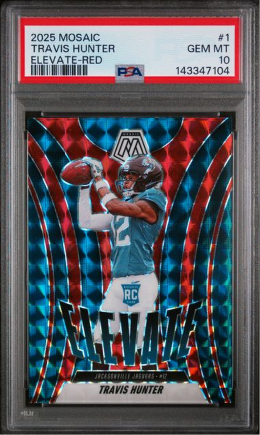 Graded 2025 Panini Mosaic Travis Hunter #1 Elevate Red Rookie RC Football Card PSA 10 Gem Mint