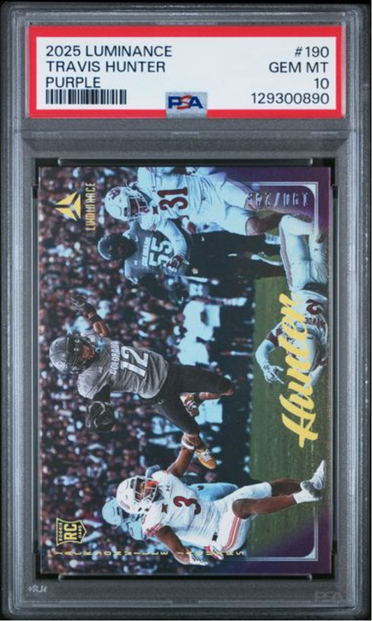 Graded 2025 Panini Luminance Travis Hunter #190 Purple /249 Rookie RC Football Card PSA 10 Gem Mint