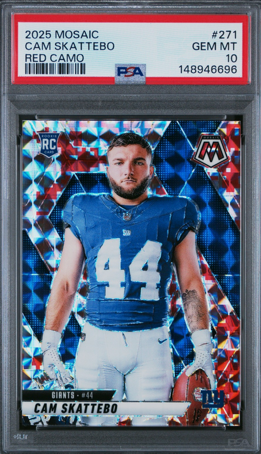 Graded 2025 Panini Mosaic Cam Skattebo #271 Red Camo Rookie RC Football Card PSA 10 Gem Mint