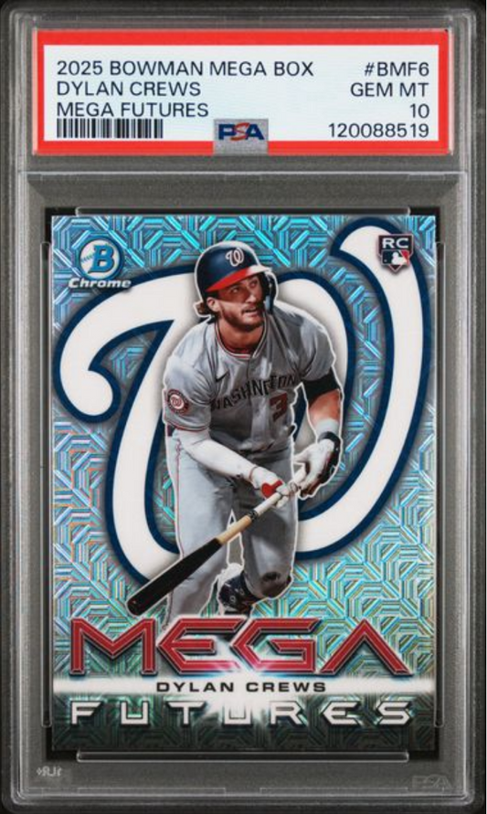 Graded 2025 Topps Bowman Mega Box Dylan Crews #BMF6 Mega Futures Rookie RC Baseball Card PSA 10 Gem Mint