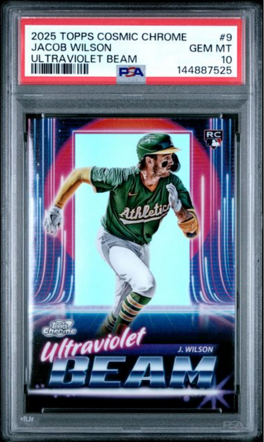 Graded 2025 Topps Cosmic Chrome Jacob Wilson #9 Ultraviolet Beam Rookie RC Baseball Card PSA 10 Gem Mint