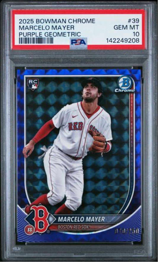 Graded 2025 Topps Bowman Chrome Marcelo Mayer #39 Purple Geometric /250 Rookie RC Baseball Card PSA 10 Gem Mint