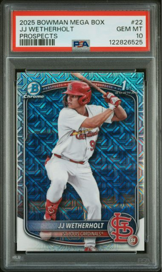 Graded 2025 Topps Bowman Mega Box JJ Wetherholt #22 Prospects Rookie RC Baseball Card PSA 10 Gem Mint