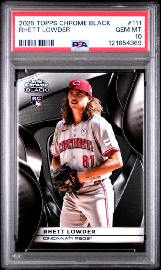 Graded 2025 Topps Chrome Black Rhett Lowder #111 Rookie RC Baseball Card PSA 10 Gem Mint