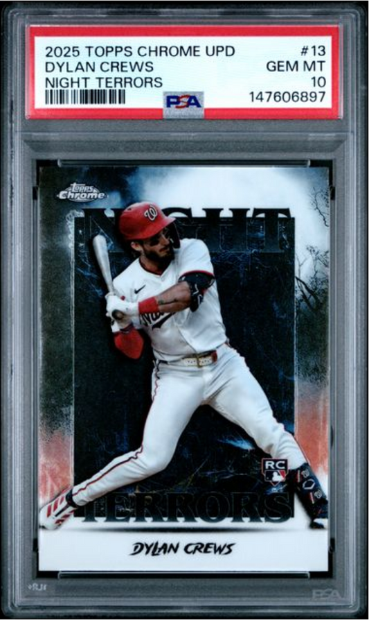 Graded 2024 Topps Chrome Update Dylan Crews #13 Night Terrors Rookie RC Baseball Card PSA 10 Gem Mint