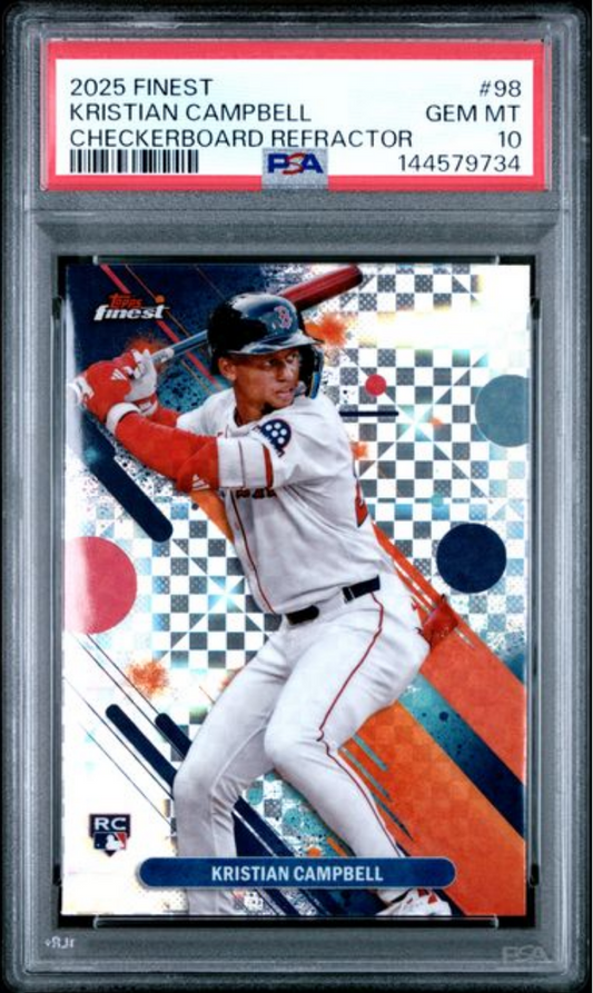Graded 2025 Topps Finest Kristian Campbell #98 Checkerboard Refractor Rookie RC Baseball Card PSA 10 Gem Mint