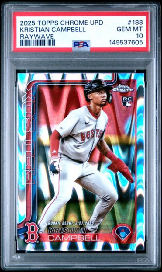 Graded 2025 Topps Finest Kristian Campbell #188 Raywave Rookie RC Baseball Card PSA 10 Gem Mint