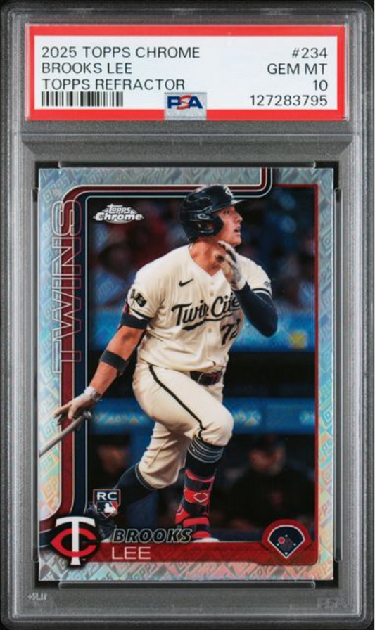 Graded 2025 Topps Chrome Brooks Lee #234 Topps Refractor Rookie RC Baseball Card PSA 10 Gem Mint
