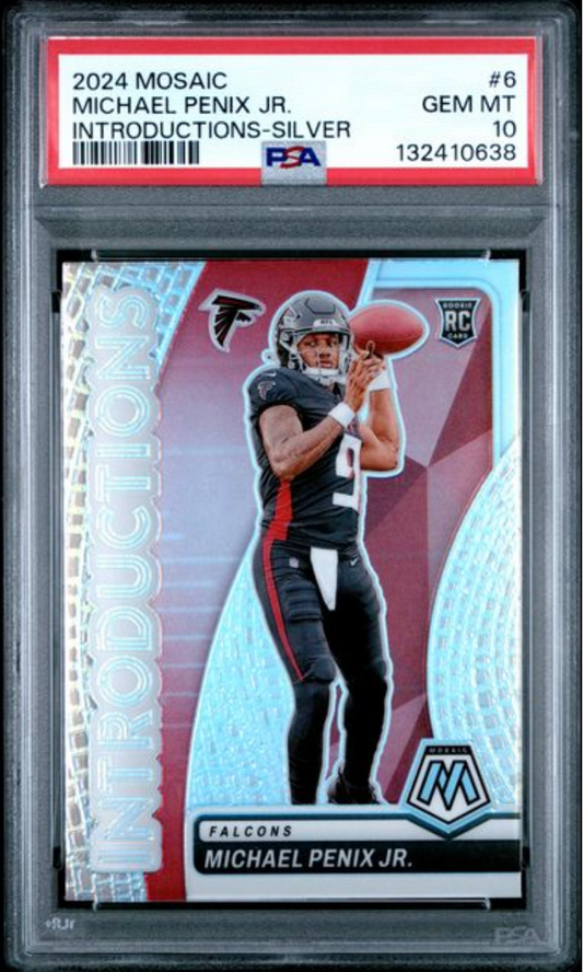 Graded 2024 Panini Mosaic Michael Penix Jr #6 Introductions Silver Rookie RC Football Card PSA 10 Gem Mint