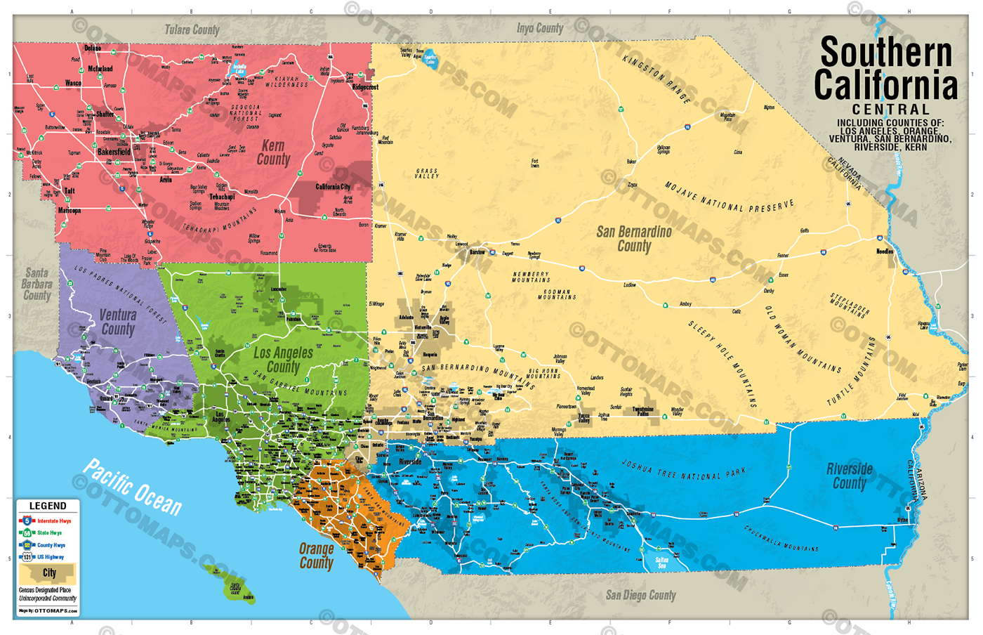 Southern California Map, Central - POSTER PRINTS