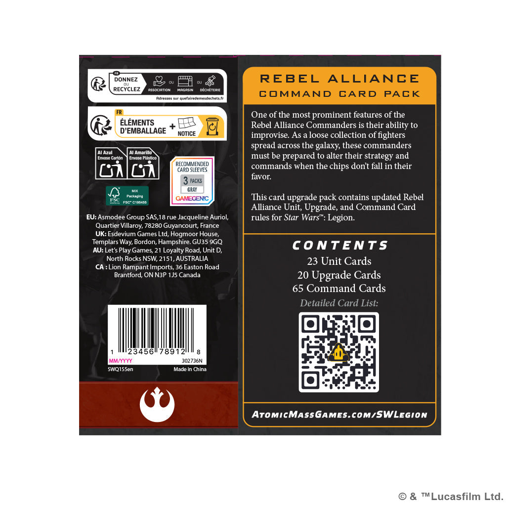 Star Wars Legion: Rebel Alliance Command Card Pack