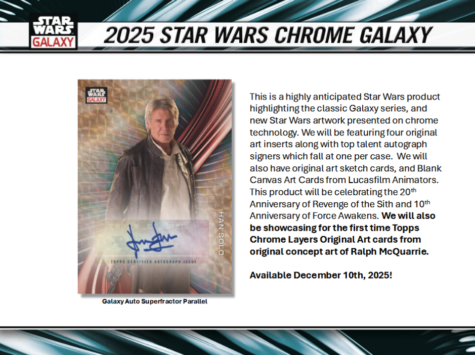 Star Wars Chrome Galaxy Trading Cards Topps 2025 Hobby Box Of 18 Packs (12/17/2025)