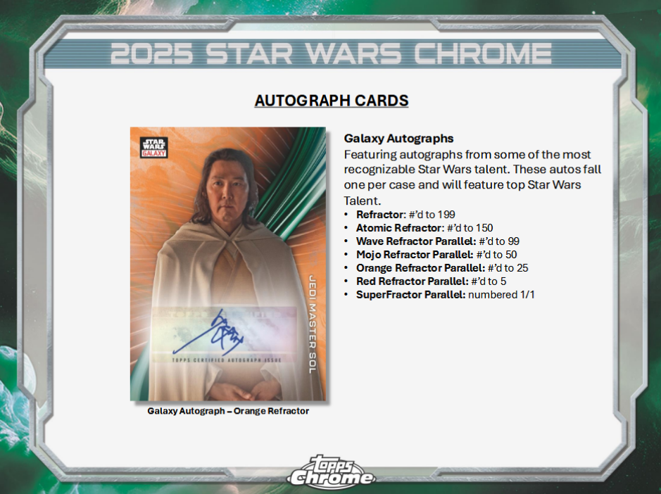 Star Wars Chrome Galaxy Trading Cards Topps 2025 Hobby Box Of 18 Packs (12/17/2025)