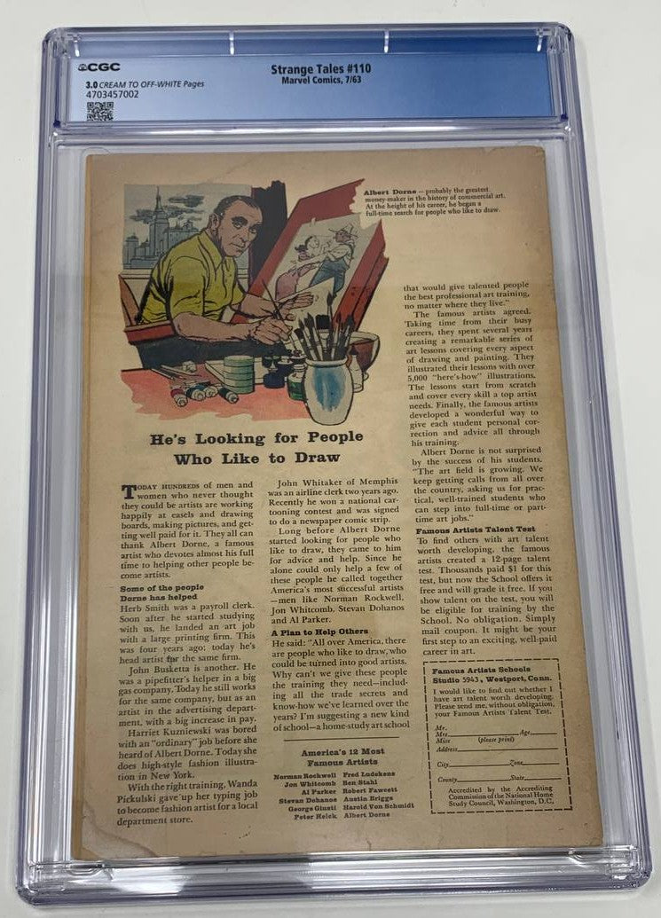 Strange Tales 110 Marvel 1963 CGC 3.0 1st Doctor Strange Human Torch - Golden Apple Comics